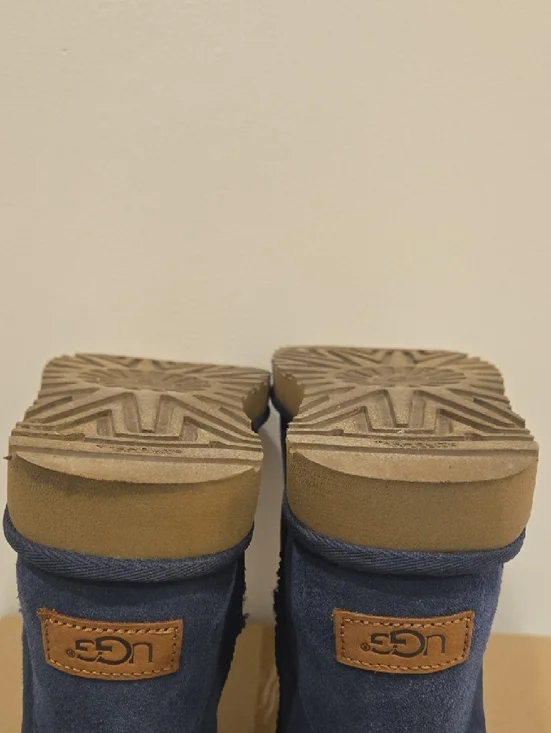 UGG Navy Short Suede Boots with Shearling Trim, 2x Bows On Each Boot - Picture 14 of 14